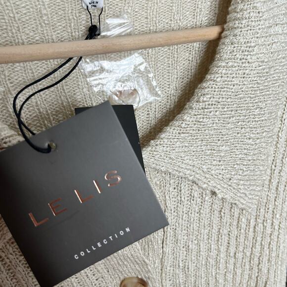 Le Lis Collection Womens Cropped Cardigan Sweater Large Beige Oatmeal Neutral - Picture 7 of 12
